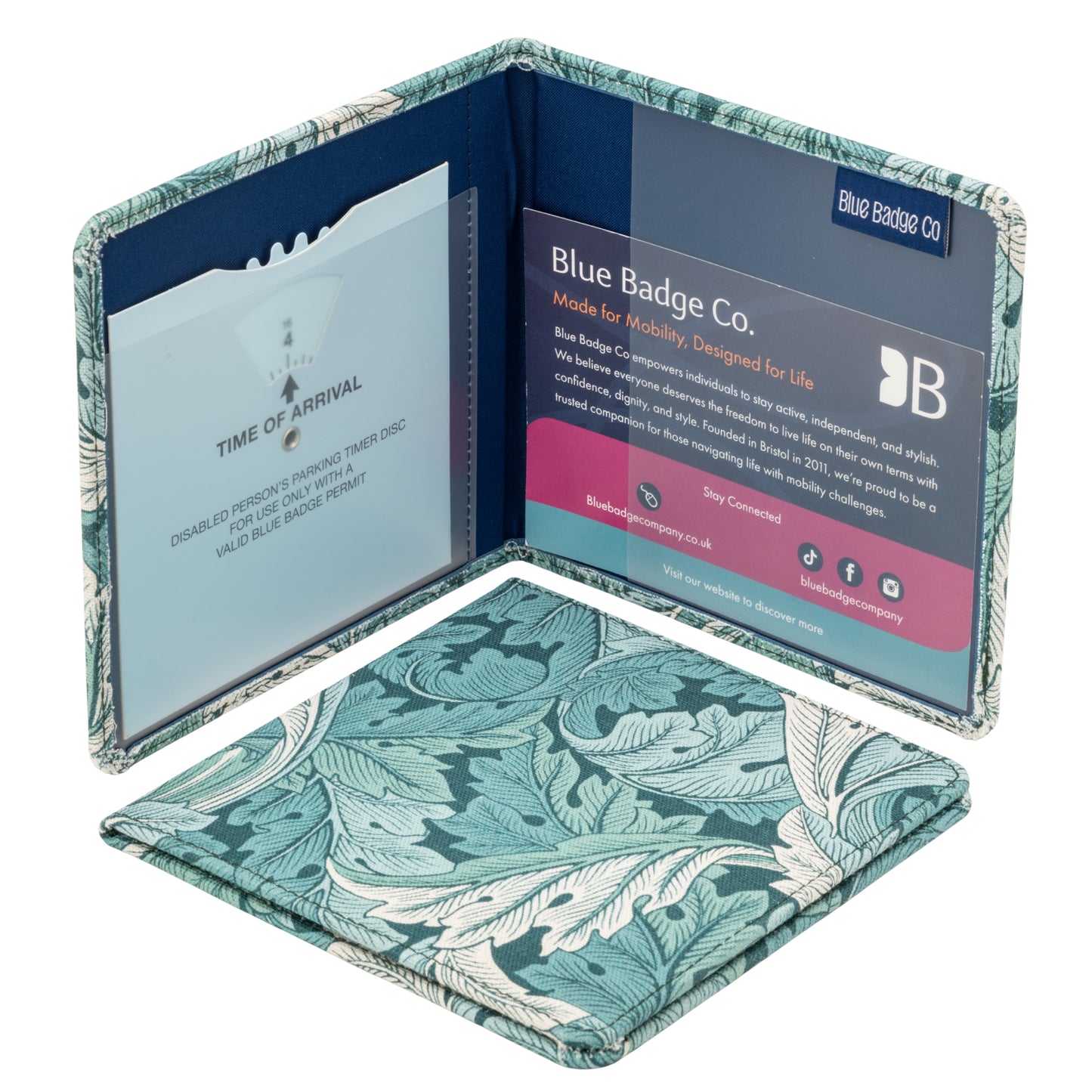 Blue Badge Wallet - Disabled Parking Permit Holder William Morris Acanthus Teal - UK Made