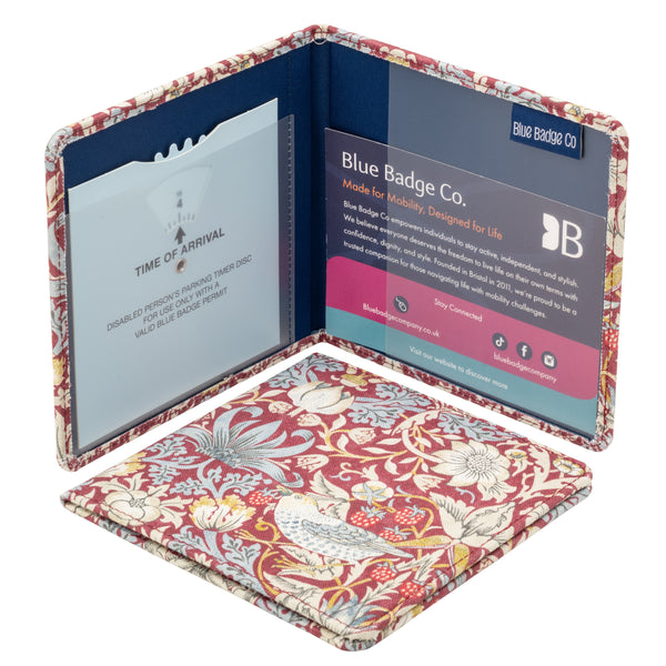 Blue Badge Wallet - Disabled Parking Permit Holder William Morris Strawberry Theif Plum - UK Made