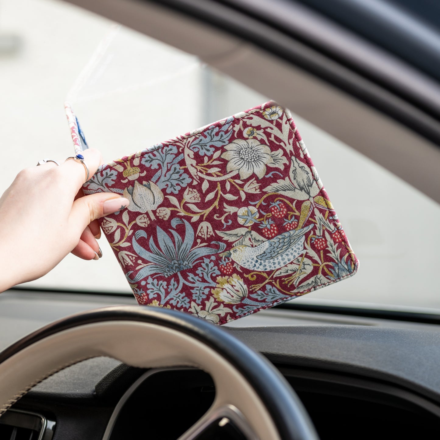 Blue Badge Wallet - Disabled Parking Permit Holder William Morris Strawberry Theif Plum - UK Made