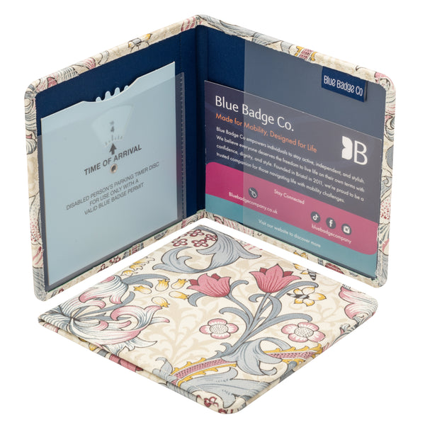 Blue Badge Wallet - Disabled Parking Permit Holder William Morris Golden Lily Plum - UK Made