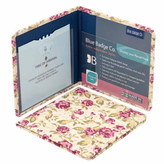 Blue Badge Wallet - Disabled Parking Permit Holder Mulberry Rose  - UK Made