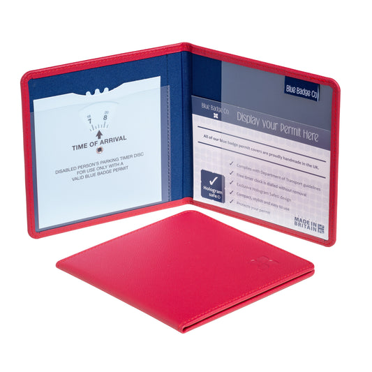 Vegan Leather Blue Badge Parking Permit Wallet Made from Recycled Bottles in Raspberry