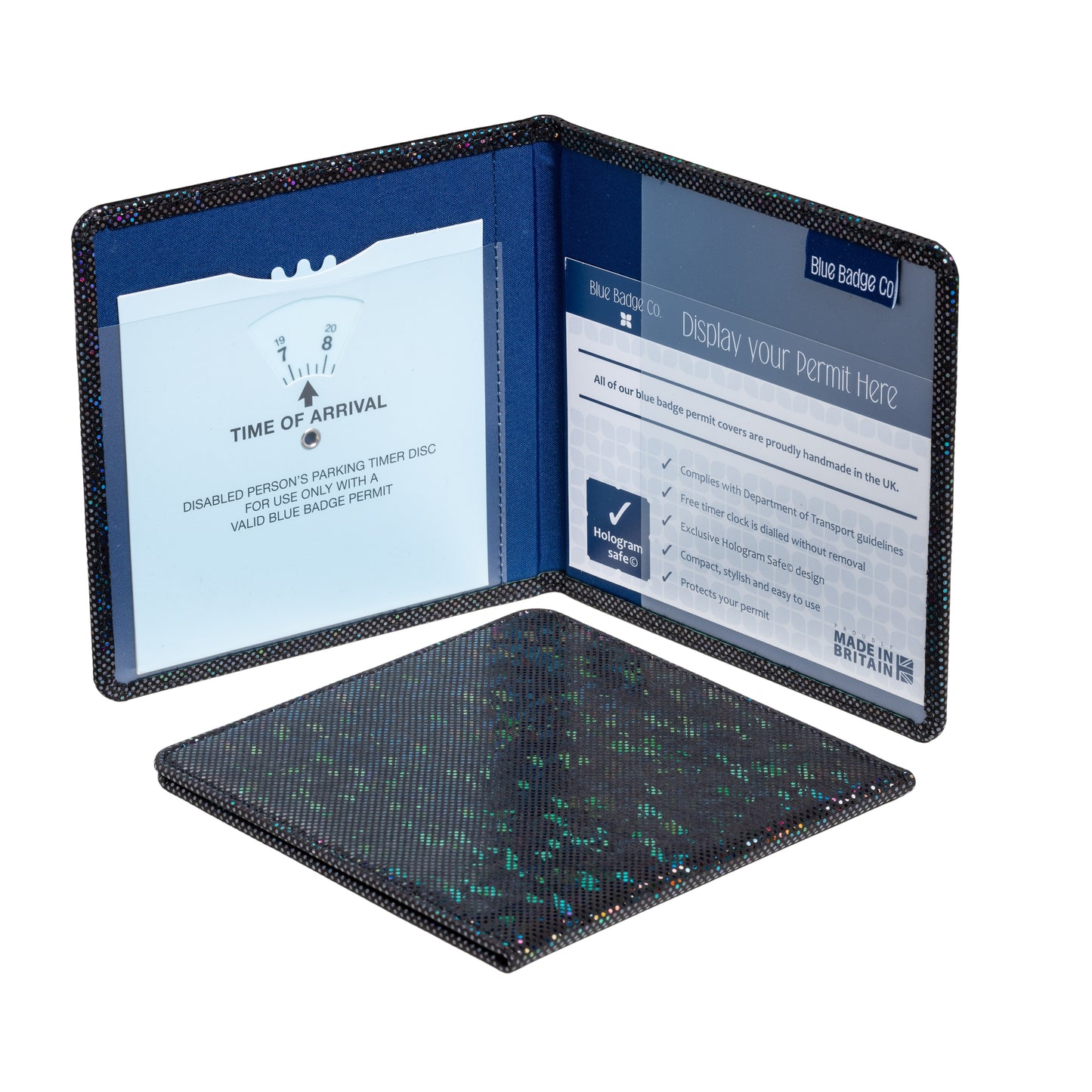 Disabled Blue Badge Parking Permit Wallet in Holographic Black Glass