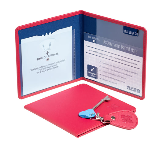 Eco-Friendly Blue Badge Permit Wallet & Radar Key – Made from Recycled Bottles in Raspberry Red
