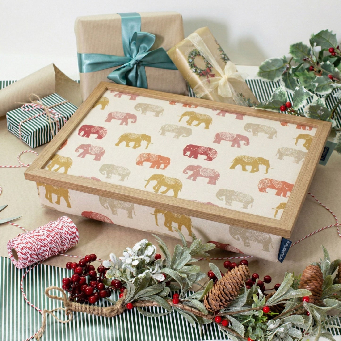 Bean Bag Cushioned Wooden Frame Lap Tray in Nelly Elephant - UK Made