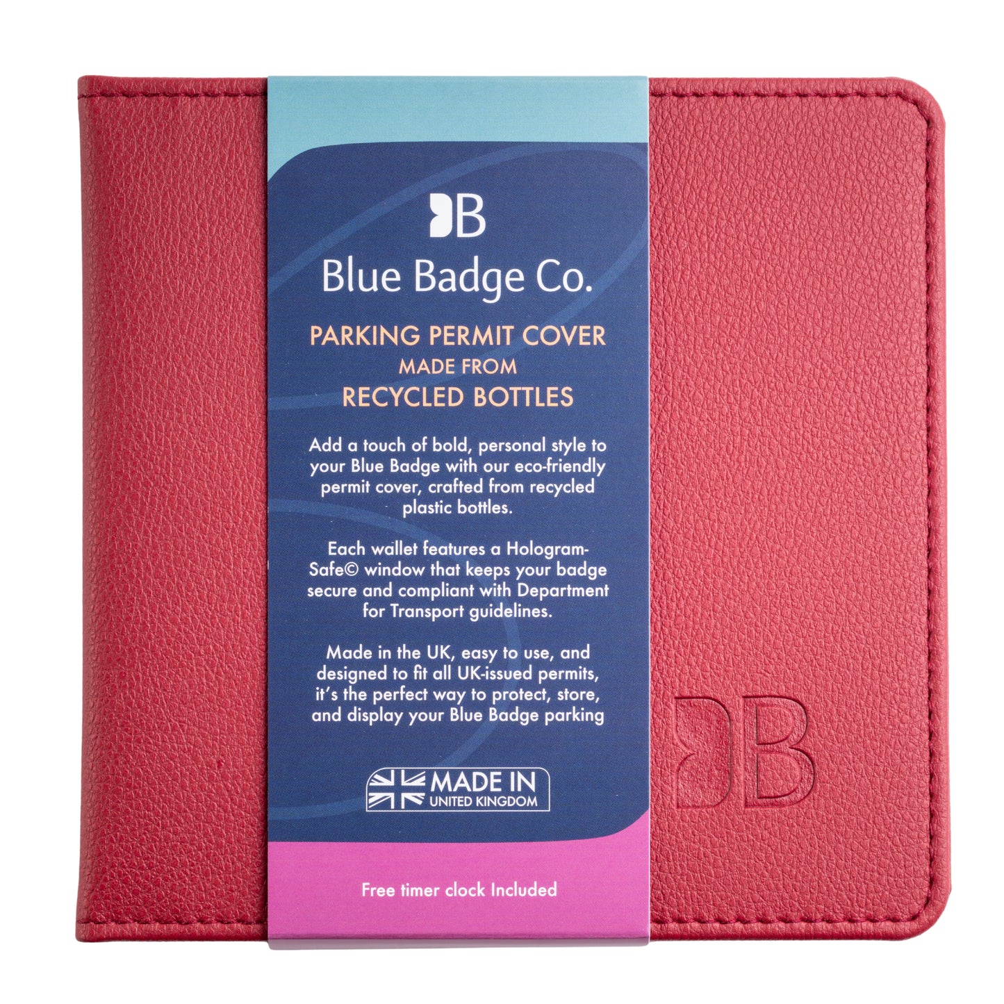 Blue Badge Wallet - Disabled Parking Permit Holder Recycled Bottles Red - UK Made