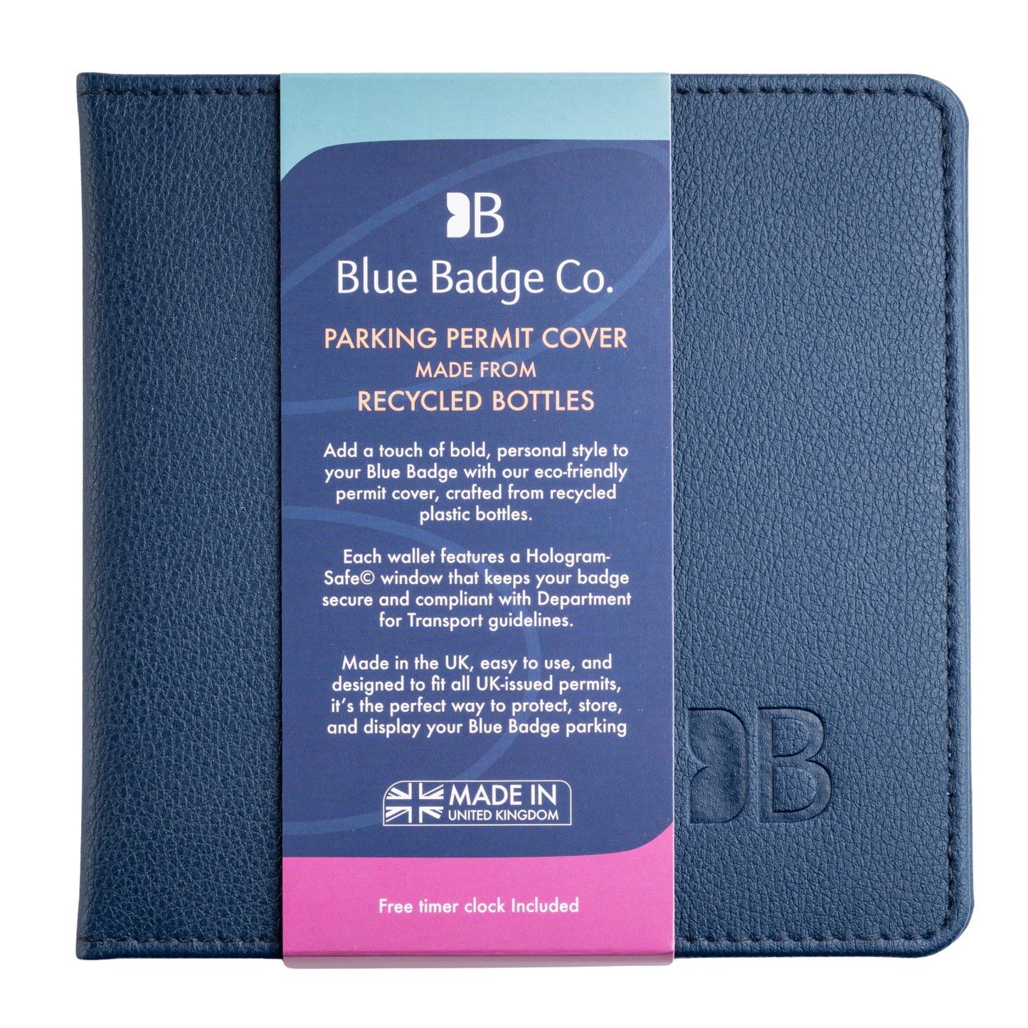 Blue Badge Wallet - Disabled Parking Permit Holder Recycled Bottles Navy - UK Made