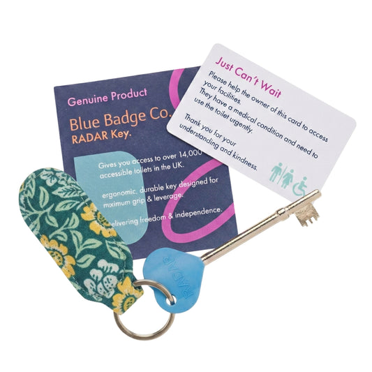Genuine RADAR Disabled Toilet Key and Fabric Keyring in William Morris Mallow Teal