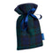 Mini Hot Water Bottle in Blackwatch Tartan with blue satin ribbon and blue badge company label showing