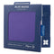 Disabled Blue Badge Wallet in Purple Drill fabric packed in blue badge company recyclable packaging. The Blue Badge Co label sits outside the card box through a side gap. Packaging reads "Blue Badge Company" at the top and "Parking Display Wallet, Hologram Safe" at the bottom