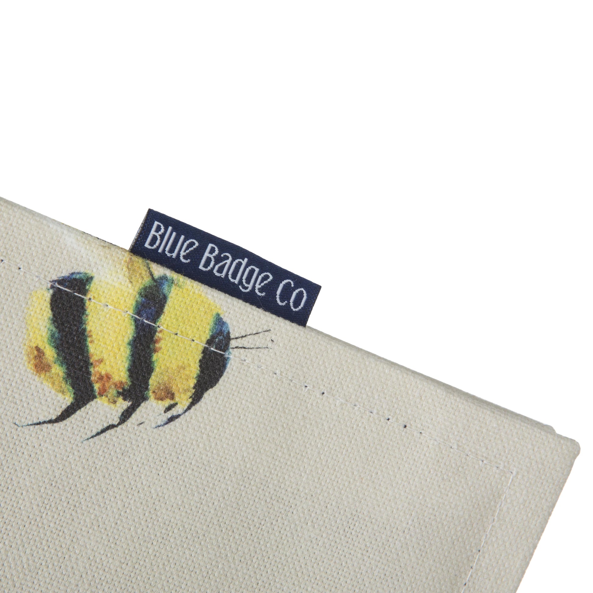 Disabled Blue Badge Wallet in Busy Bees detail of fabric and blue badge company label