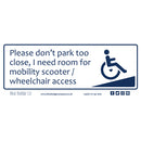 Disabled Car Sticker Rectangle - Please don't park too close by Blue Badge Company