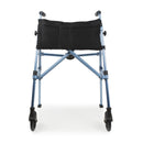Frontal full image of open folding walking frame in navy