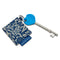 Genuine RADAR Disabled Toilet Key & Fabric Keyring in William Morris Marigold Indigo with blue badge company label showing and placed against a white background